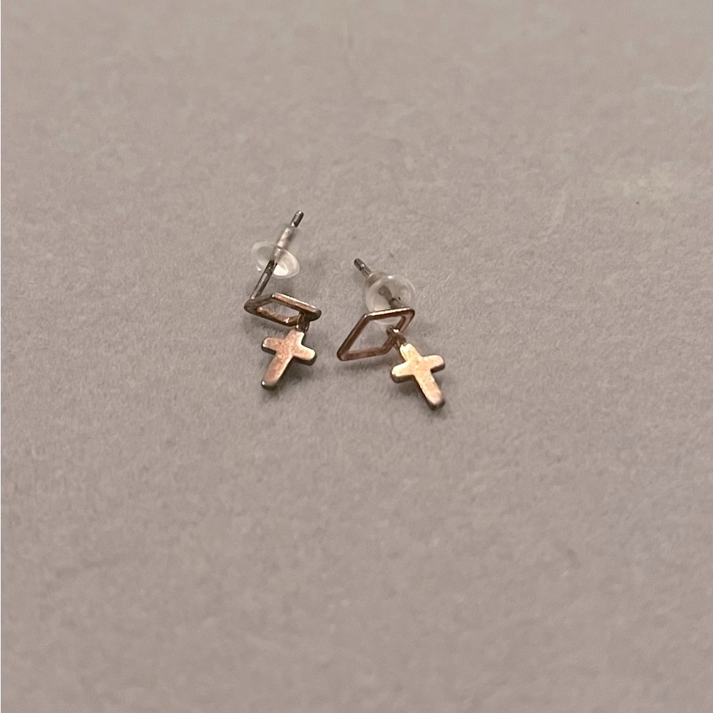 14k rose gold cross earrings
